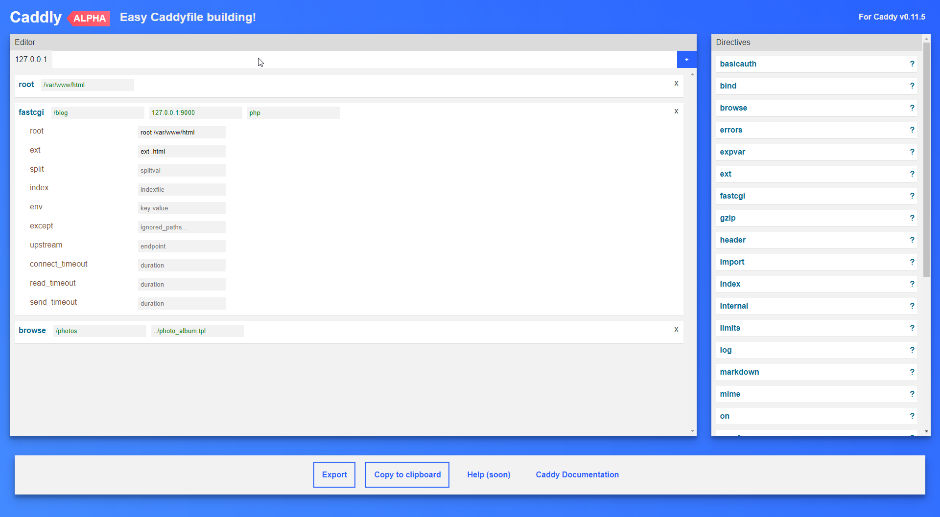 GitHub - roulzhq/Caddly: Easy Caddyfile building!