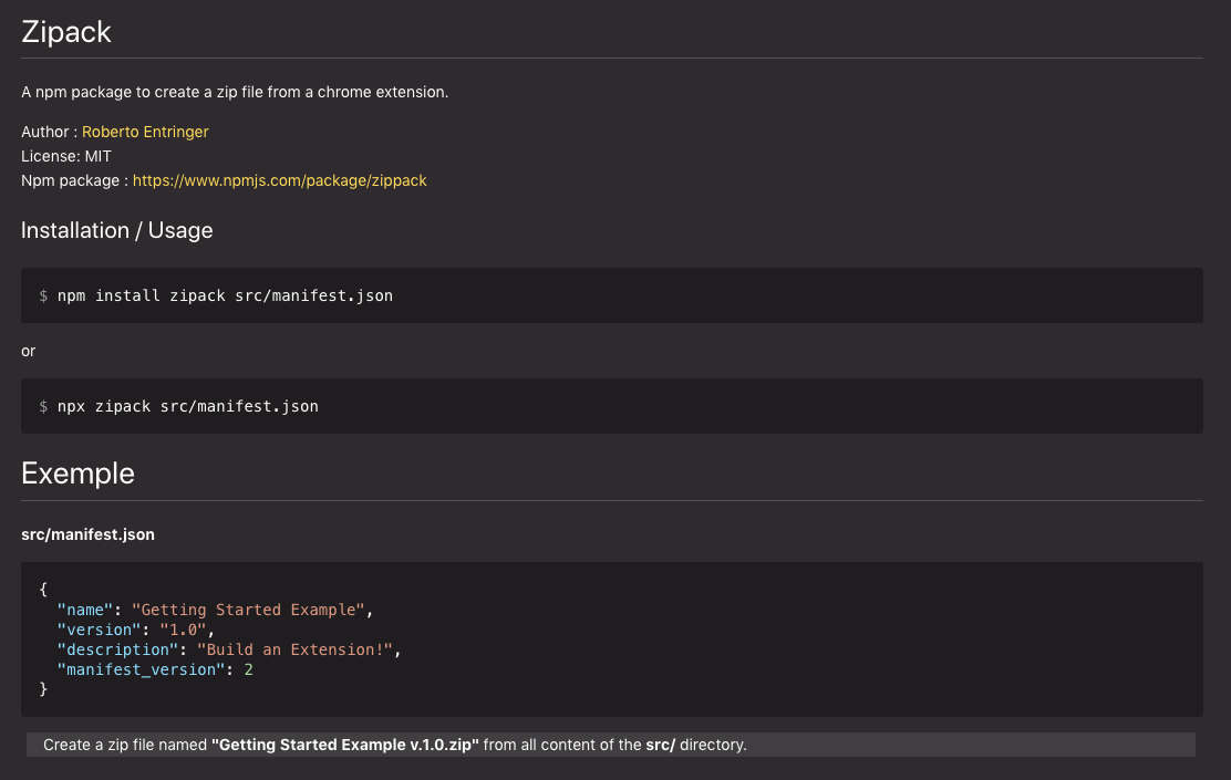 GitHub - robertoentringer/zipack: A npm package to create a zip file ...