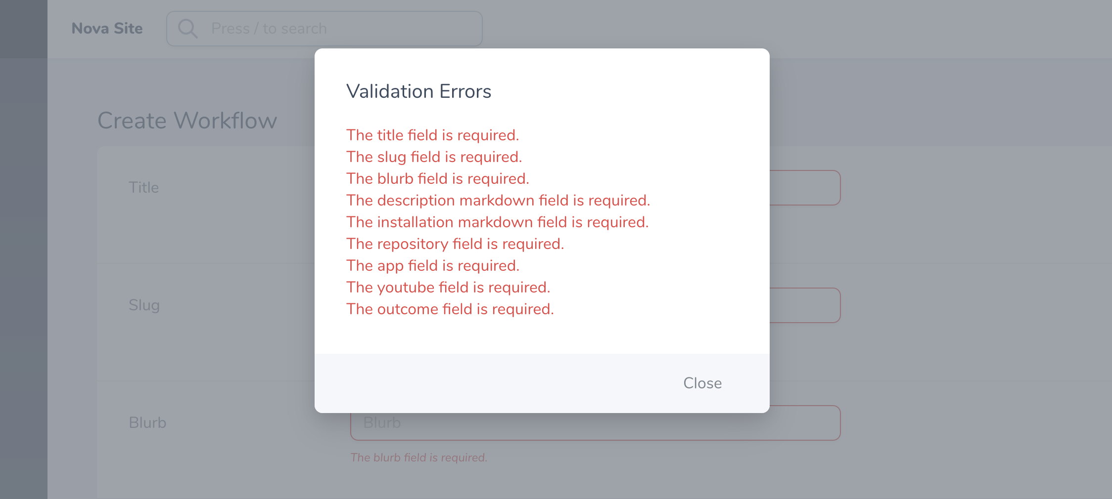 GitHub - dillingham/nova-errors: Display all form errors in a modal at ...
