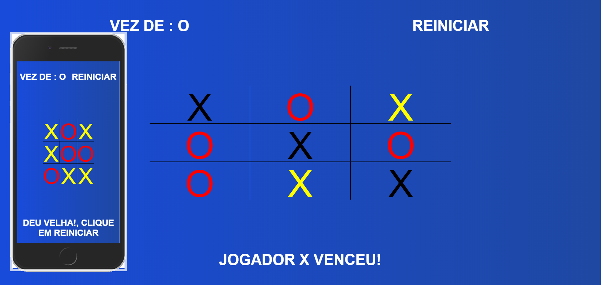 GitHub - ayelsew/jogo-da-velha: Tic Tac Toe - jogo da velha. Esse é um  pequeno projeto o qual requer conhecimento avançado na linguagem  Javascript. O projeto atualmente em desenvolvimento, será capas de prover