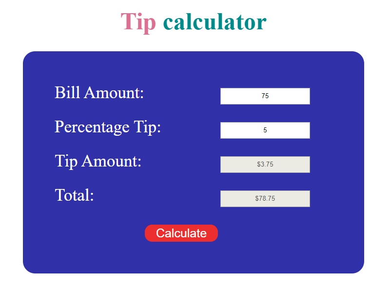 Percentage tip deals calculator