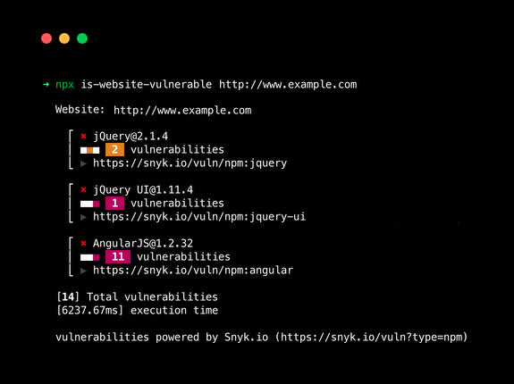 is-website-vulnerable - finds publicly known security vulnerabilities in a website's frontend JavaScript libraries