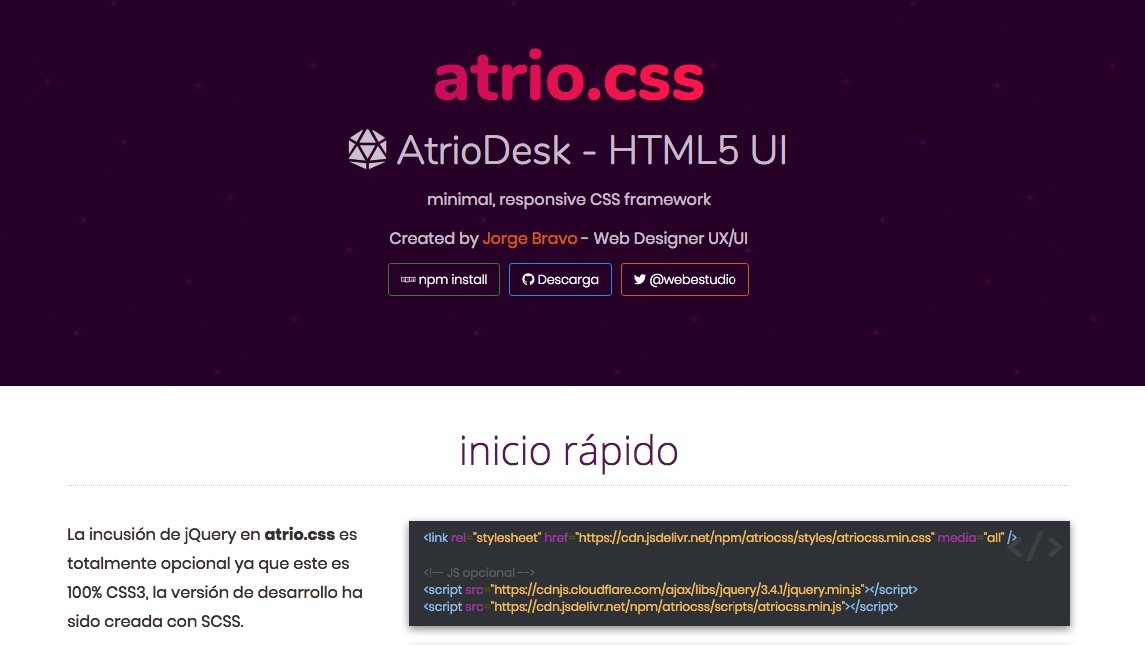 GitHub - webestudio/atriocss: Small CSS Framework for web design. HTML5 ...