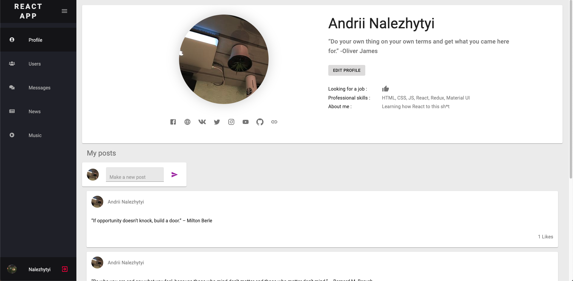 GitHub - nalezhytyi/social-network-alpha: Social Network (React, Redux ...