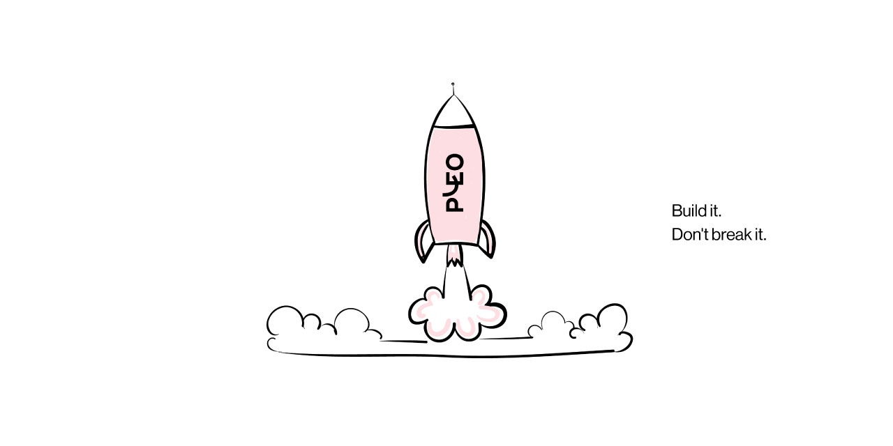 Drawing of a rocket launching with Pleo logo on the side