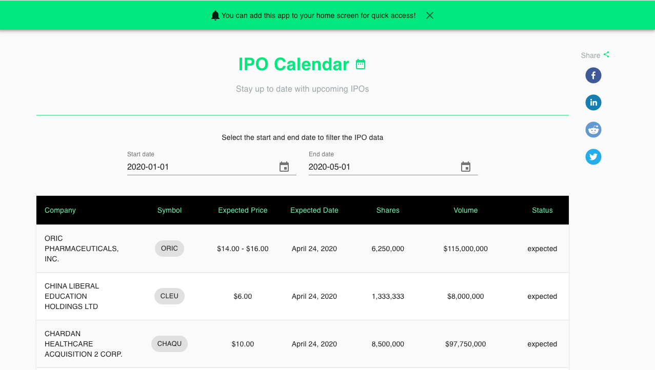 GitHub flvyu/ipocalendar Search for and previous IPOs