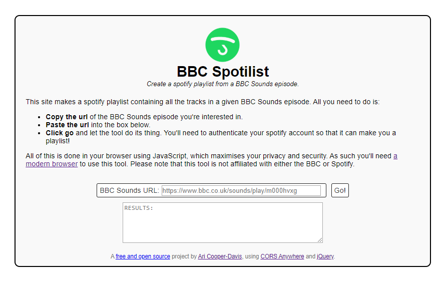 GitHub - aricooperdavis/Spotilist: Create a spotify playlist from a BBC ...