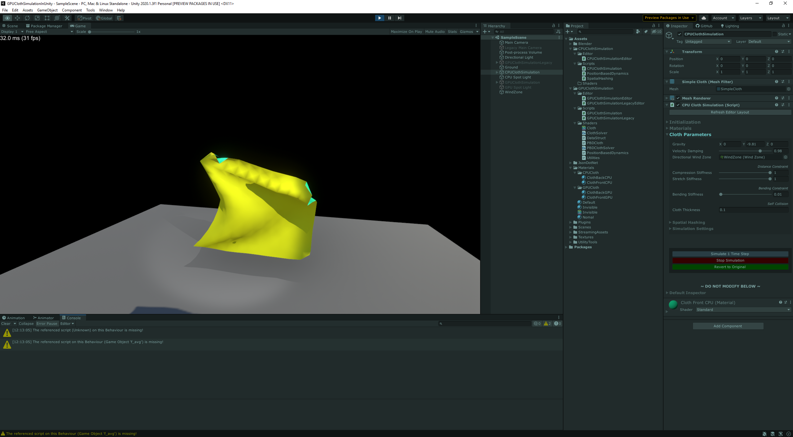 GPUClothSimulationInUnity