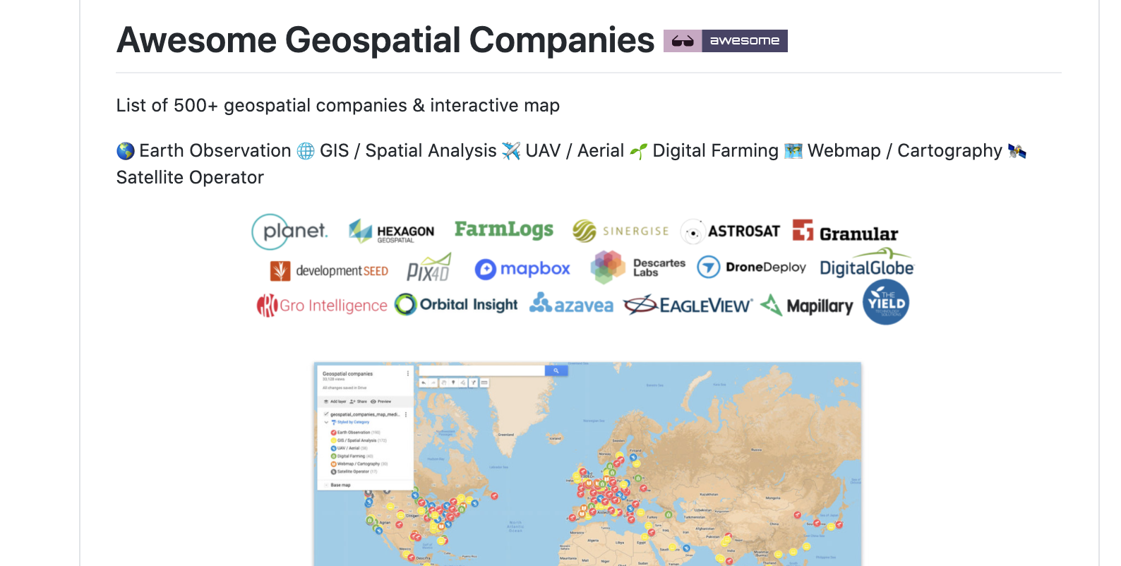 Github Chrieke Awesome Geospatial Companies List Of 500 Geospatial Companies Gis Earth Observation Uav Satellite Digital Farming