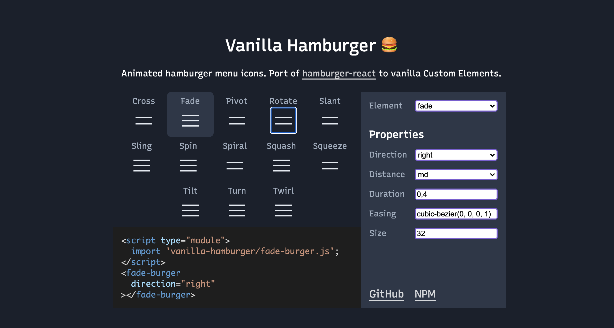 GitHub - web-padawan/vanilla-hamburger: Animated hamburger menu icons for modern web apps (1.8 KB) 🍔