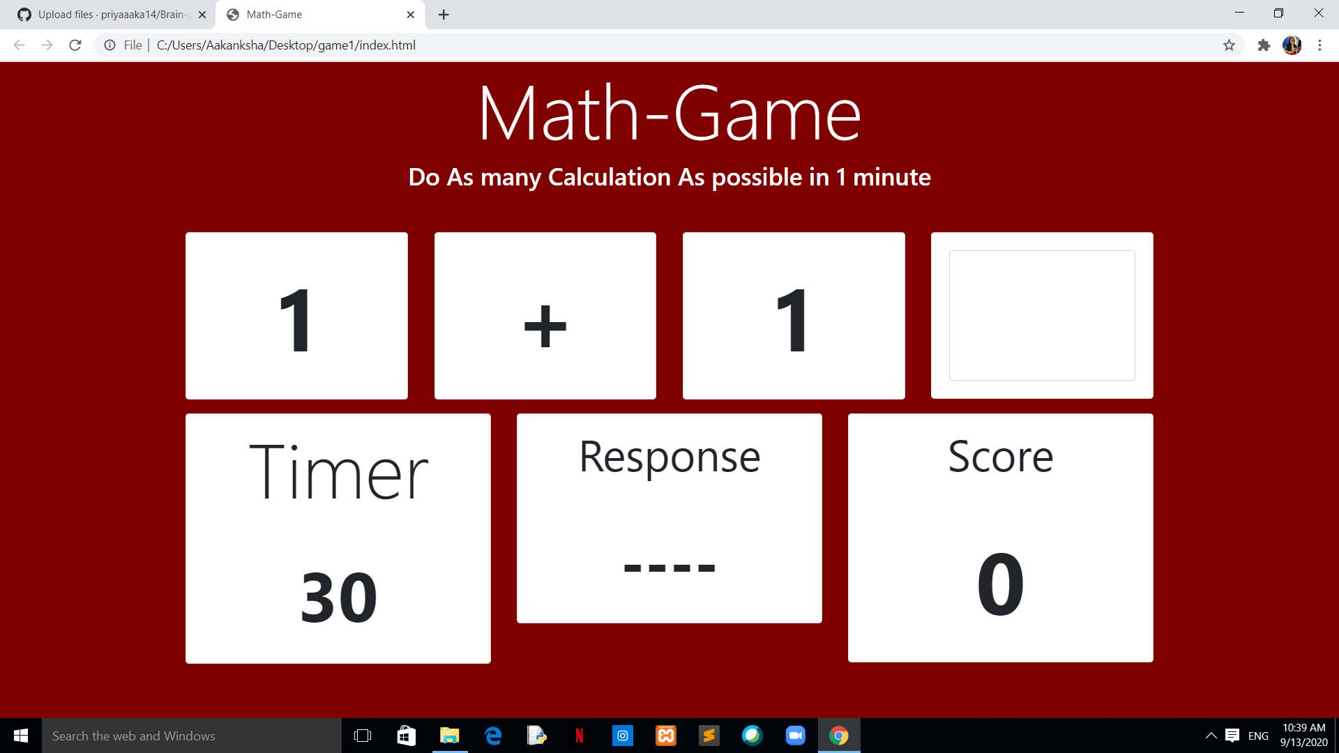 GitHub - priyaaaka14/Brain-game: it is mind game built using html, css ...