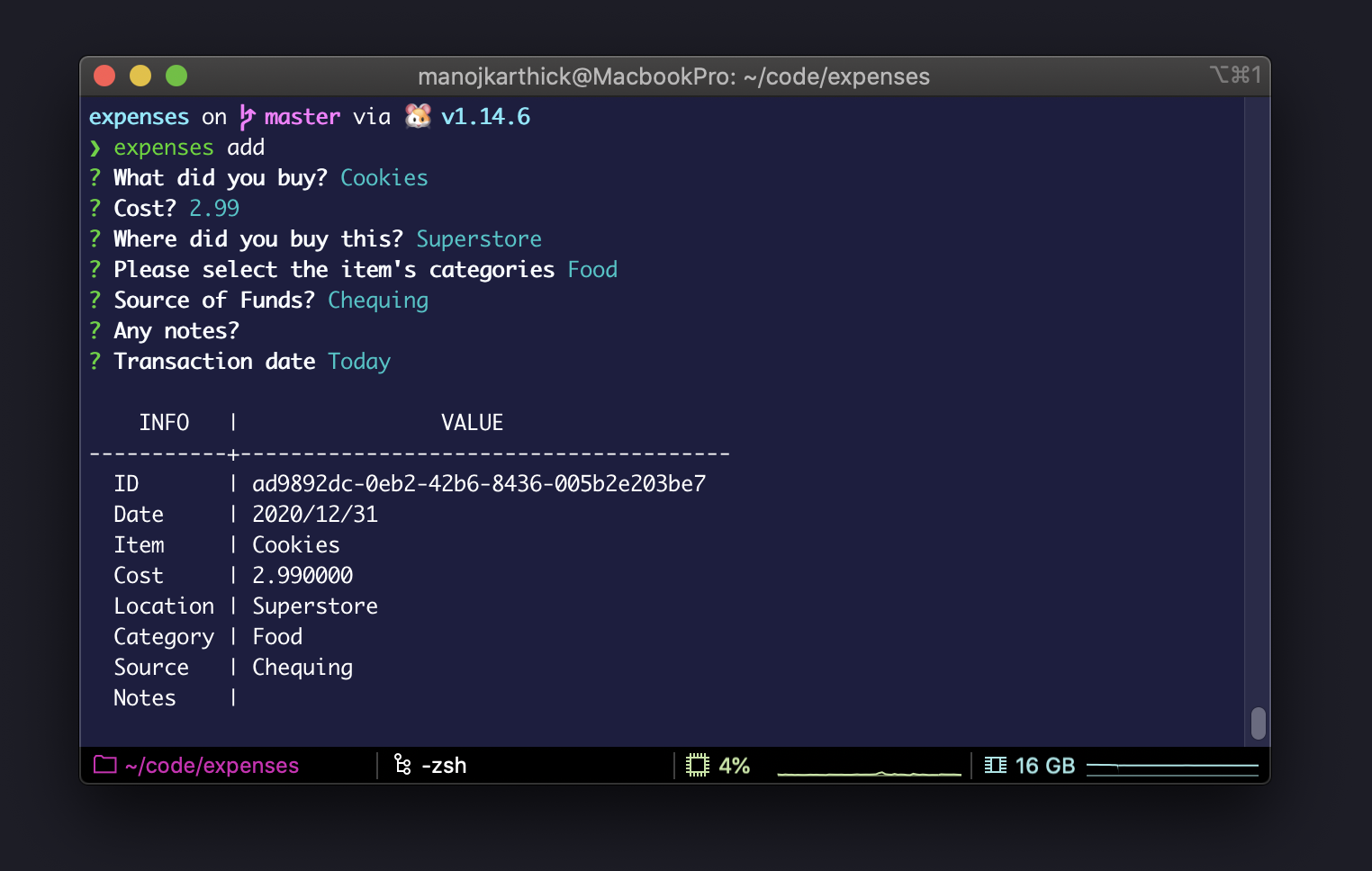 GitHub - manojkarthick/expenses: Simple, Interactive, command line ...
