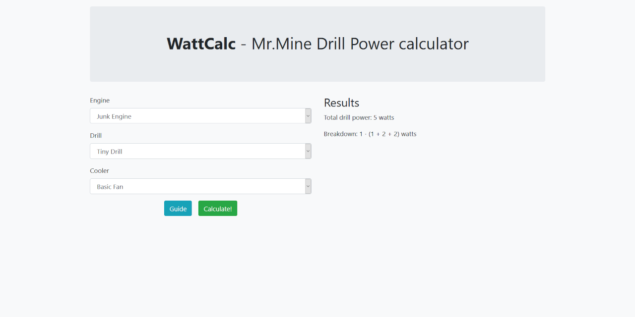 WattCalc Mr.Mine Drill Power calculator
