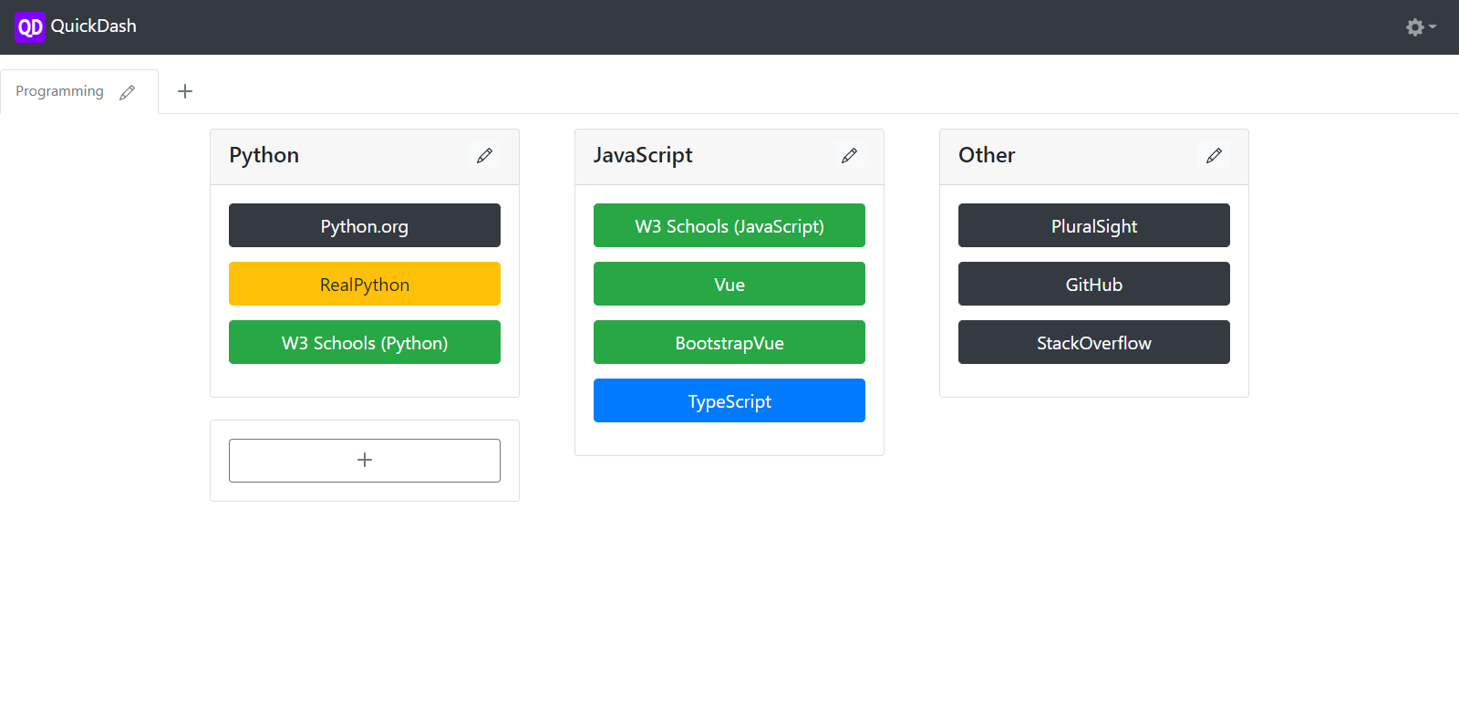 GitHub SEary342/QuickDash Simple Dashboard app that runs locally in
