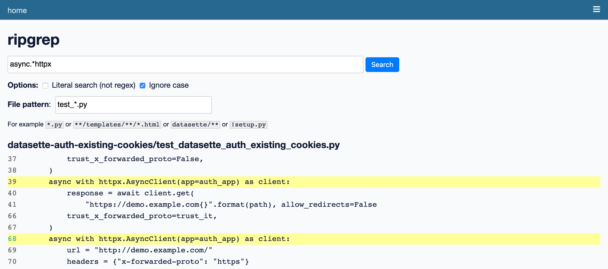 Datasette-Ripgrep