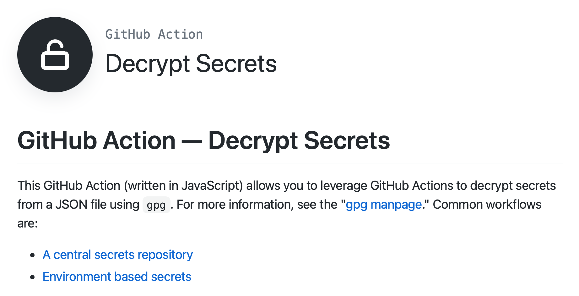 Decrypt Secrets Actions GitHub Marketplace GitHub