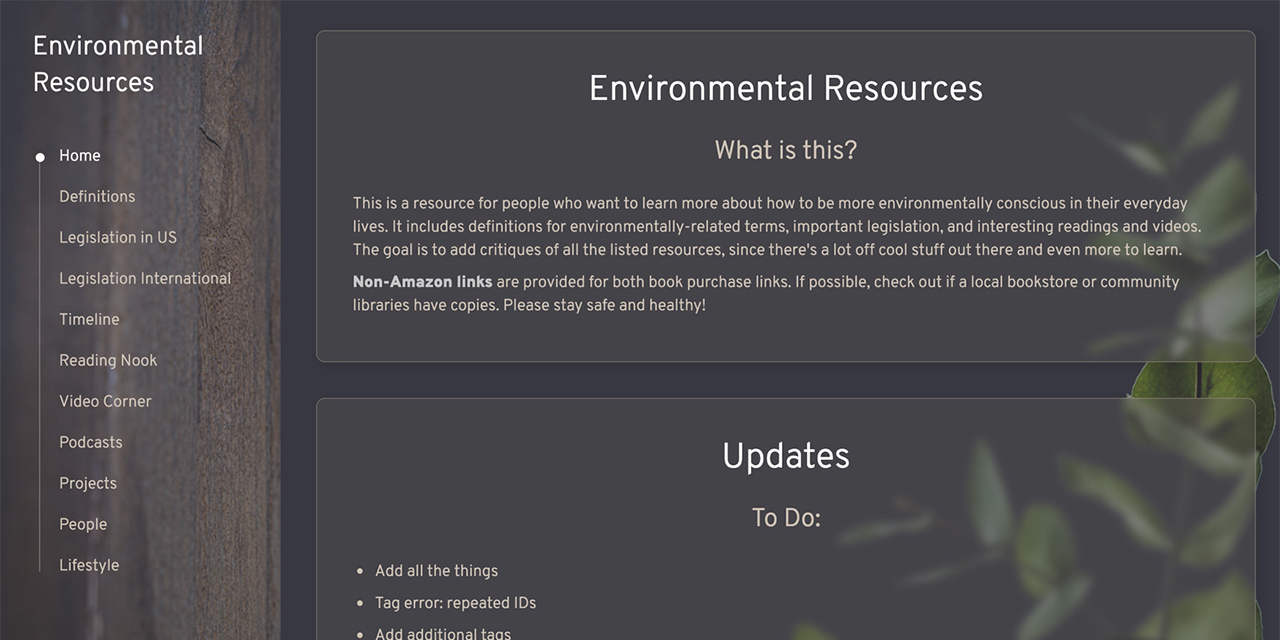 GitHub - lindaicing/EnvironmentalResources