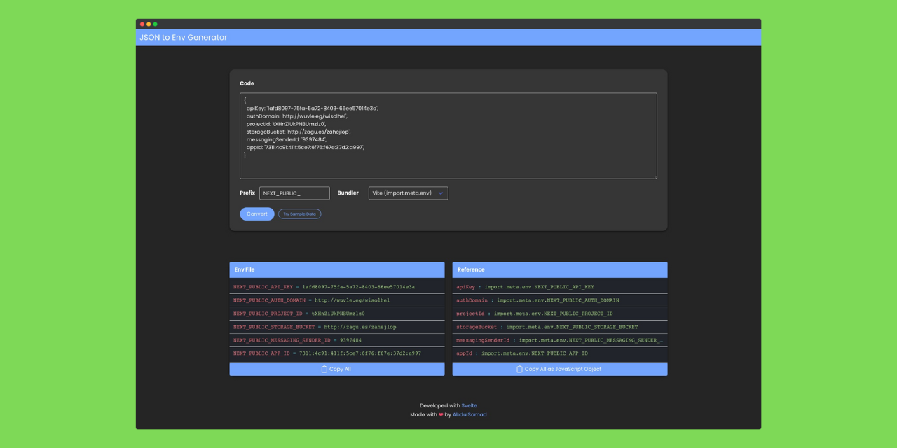 json-to-env-generator Svelte Themes