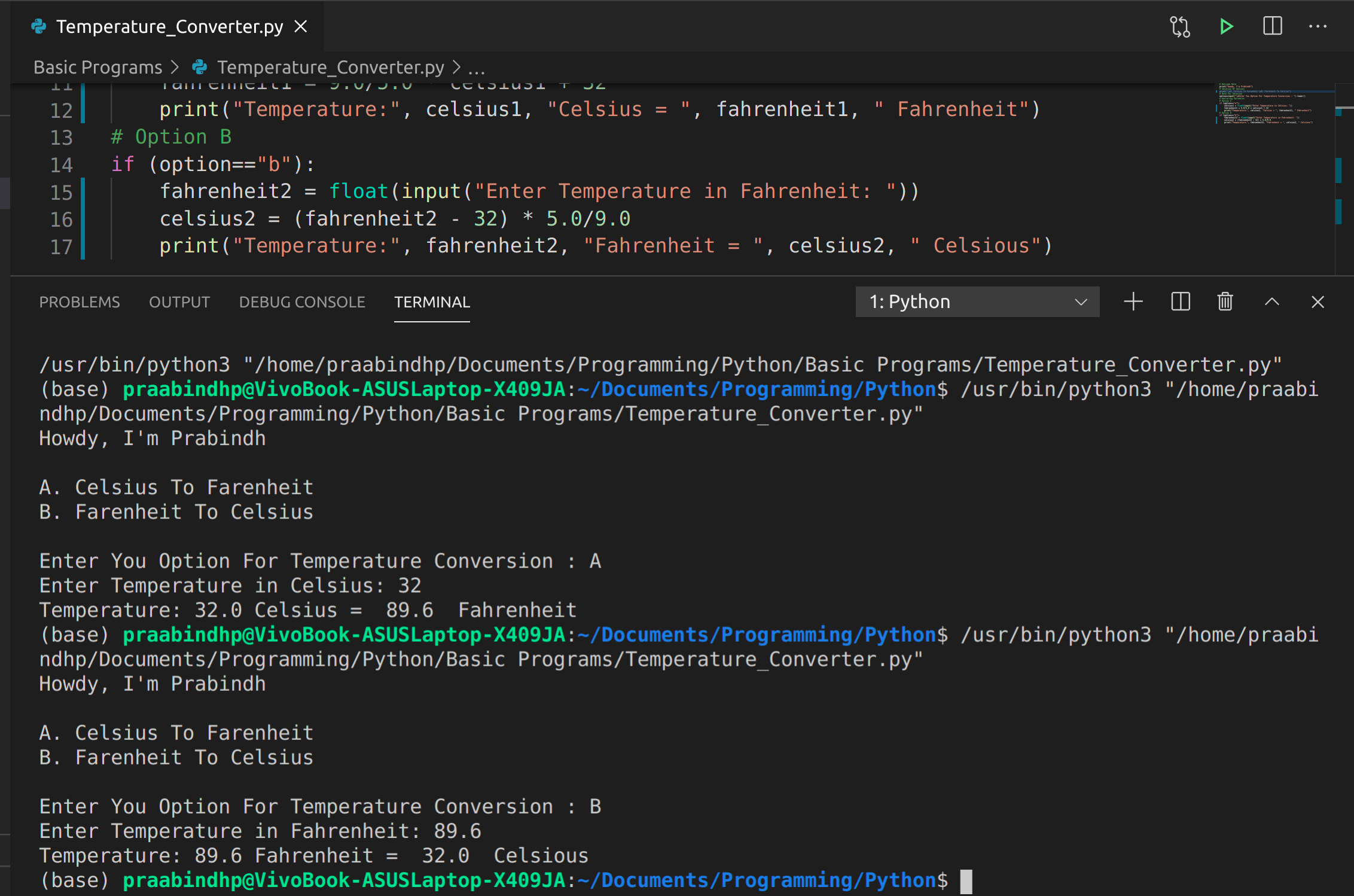 Python Exercise: Convert temperatures to and from celsius