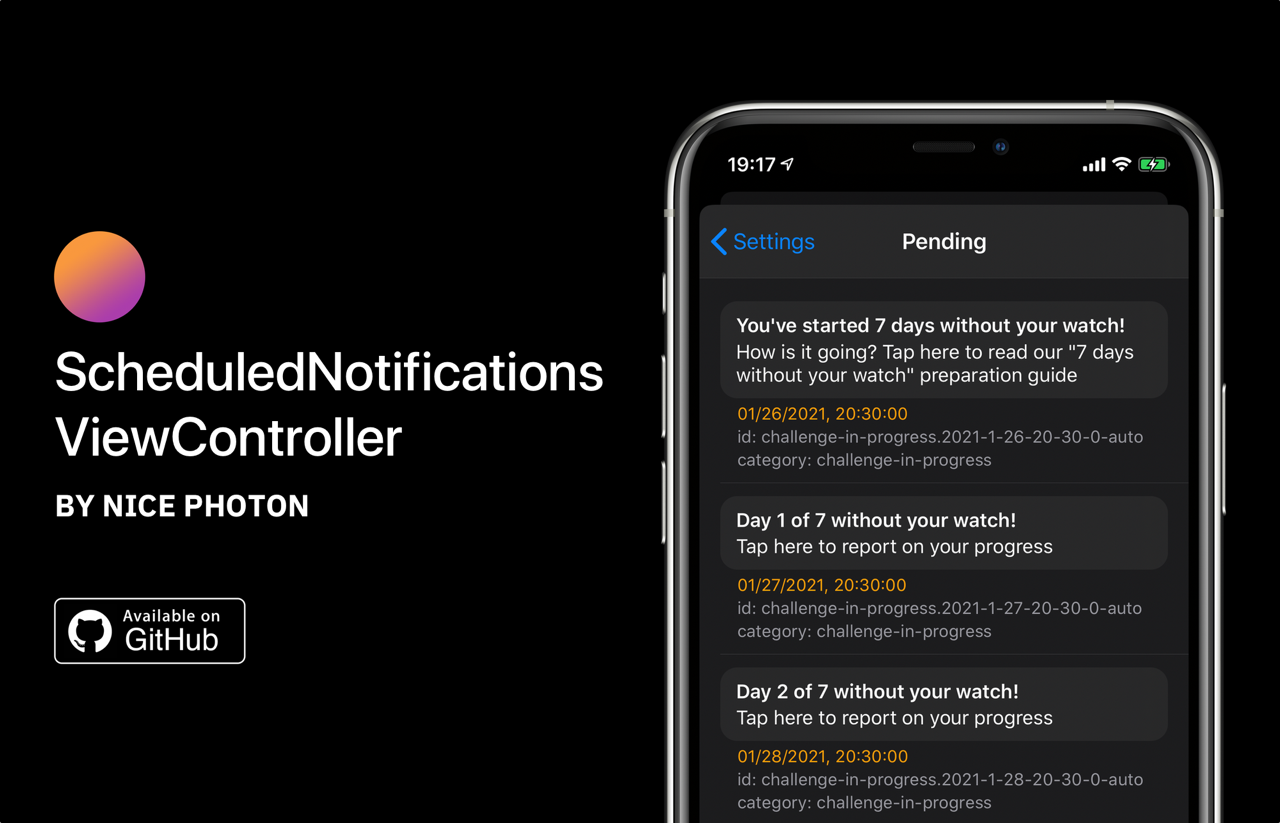 GitHub - dreymonde/ScheduledNotificationsViewController: See all your ...