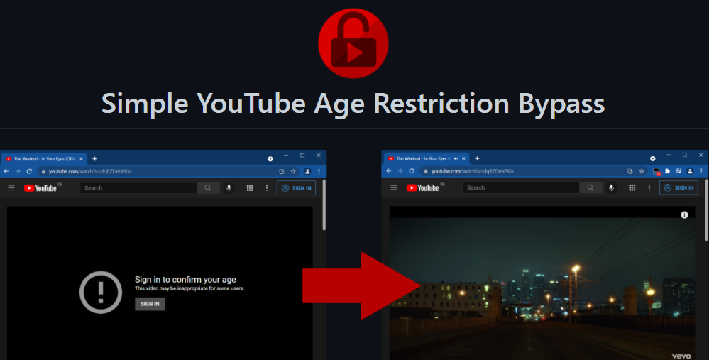 GitHub zerodytrash Simple YouTube Age Restriction Bypass A simple browser extension to bypass YouTube s age verification disable content warnings and watch age restricted videos without having to sign...