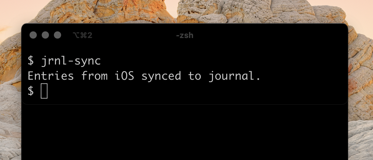 Screenshot of terminal window showing jrnl-sync working