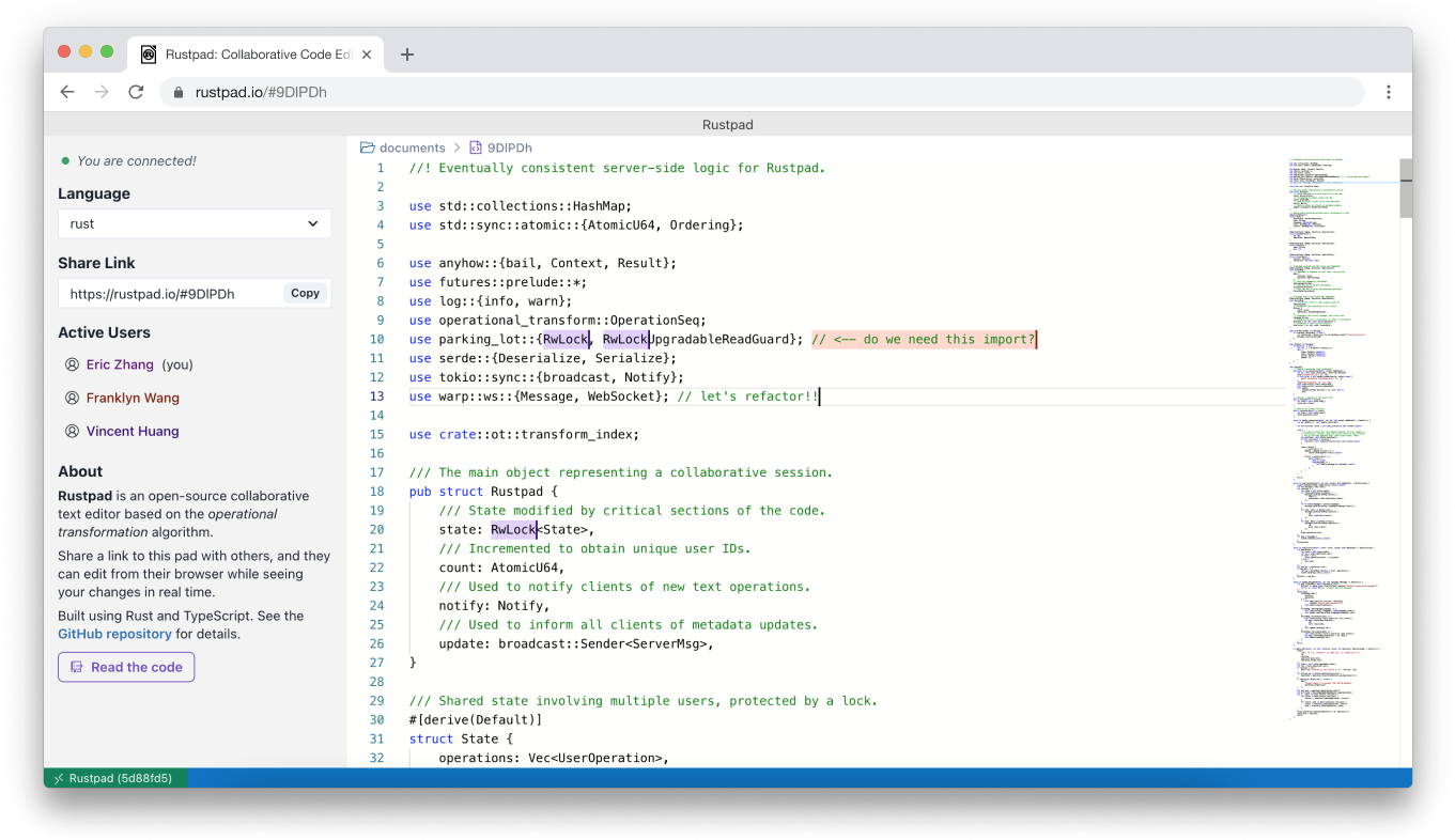 Github Ekzhang Rustpad Efficient And Minimal Collaborative Code Editor Self Hosted No Database Required