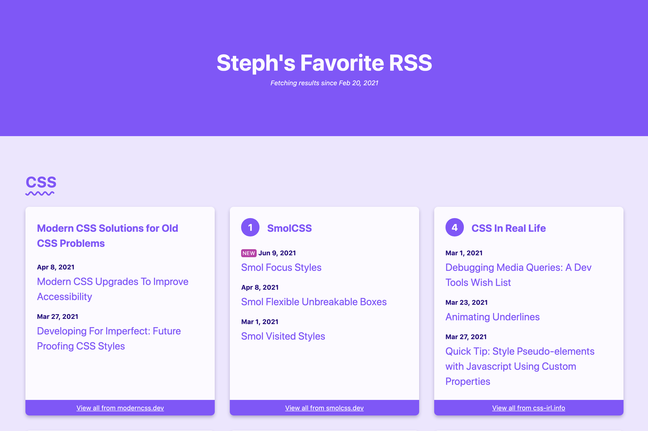 Preview of the Eleventy RSS Reader starter