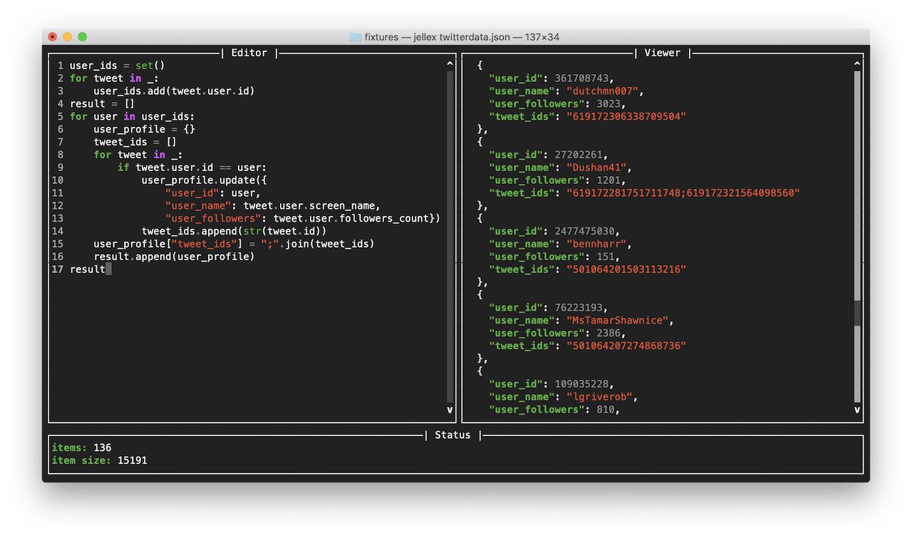 Filters json. Json lines.