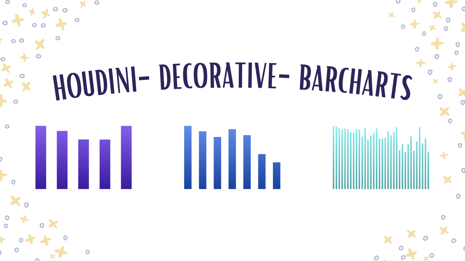 Preview of generated bar charts, in shades of purple, blue, and seafoam with various numbers of bars