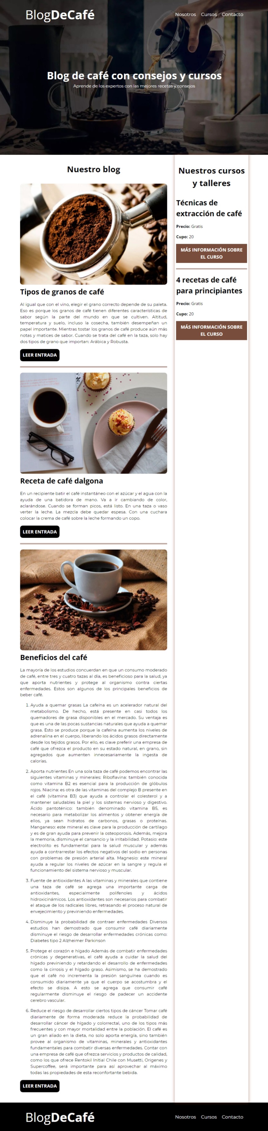 captura de sitio web ficticio de cafe