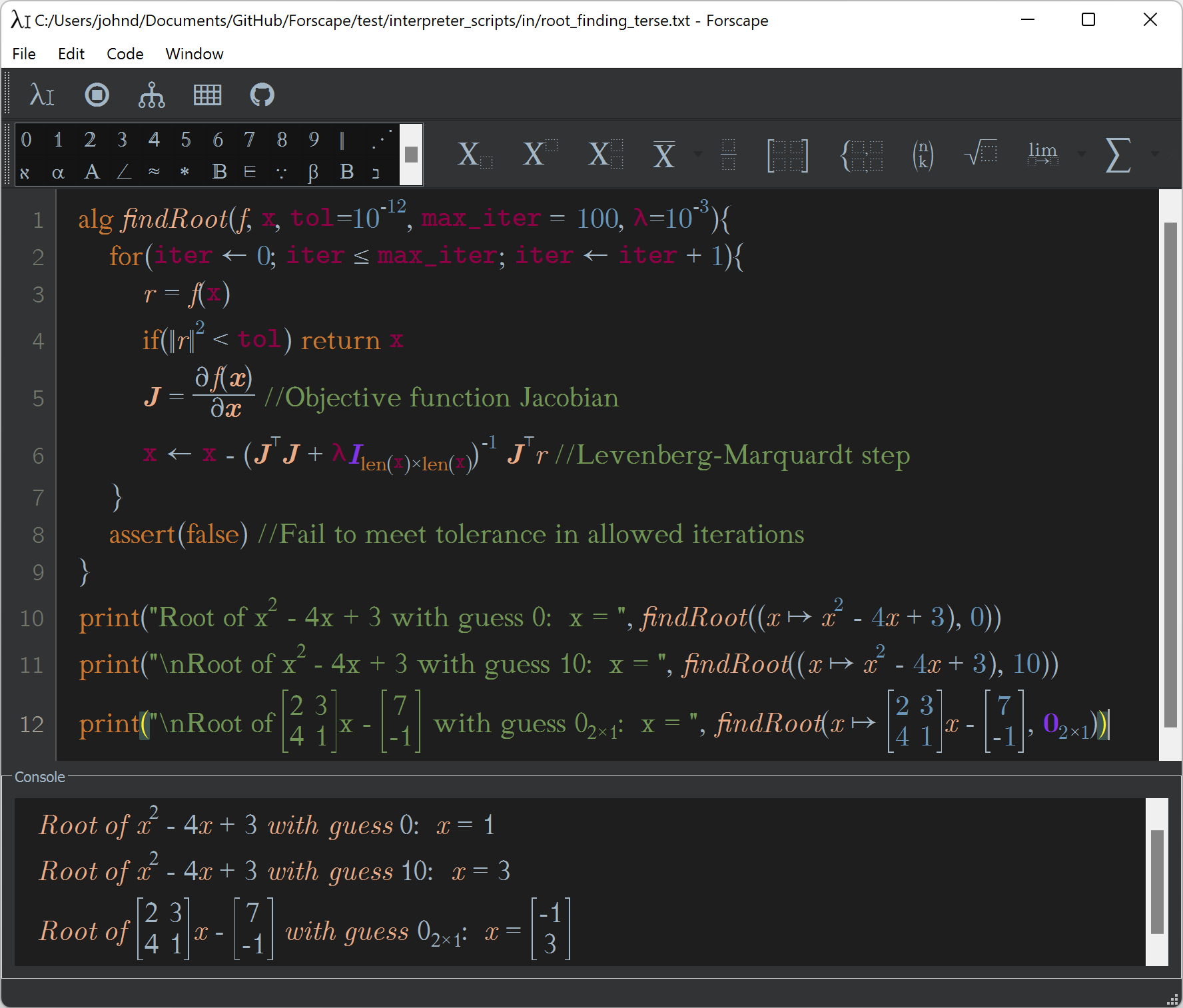 Forscape aims to solve engineering problems with low-cost abstraction, safety checks, and an intuitive user experience. The editor supports math rende