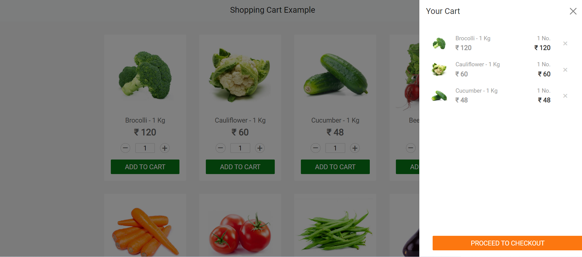 GitHub Shopping cart example shown in