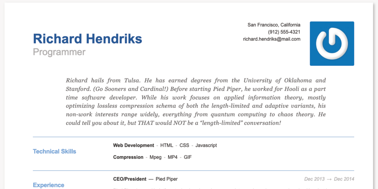 Screenshot: Resume Sample