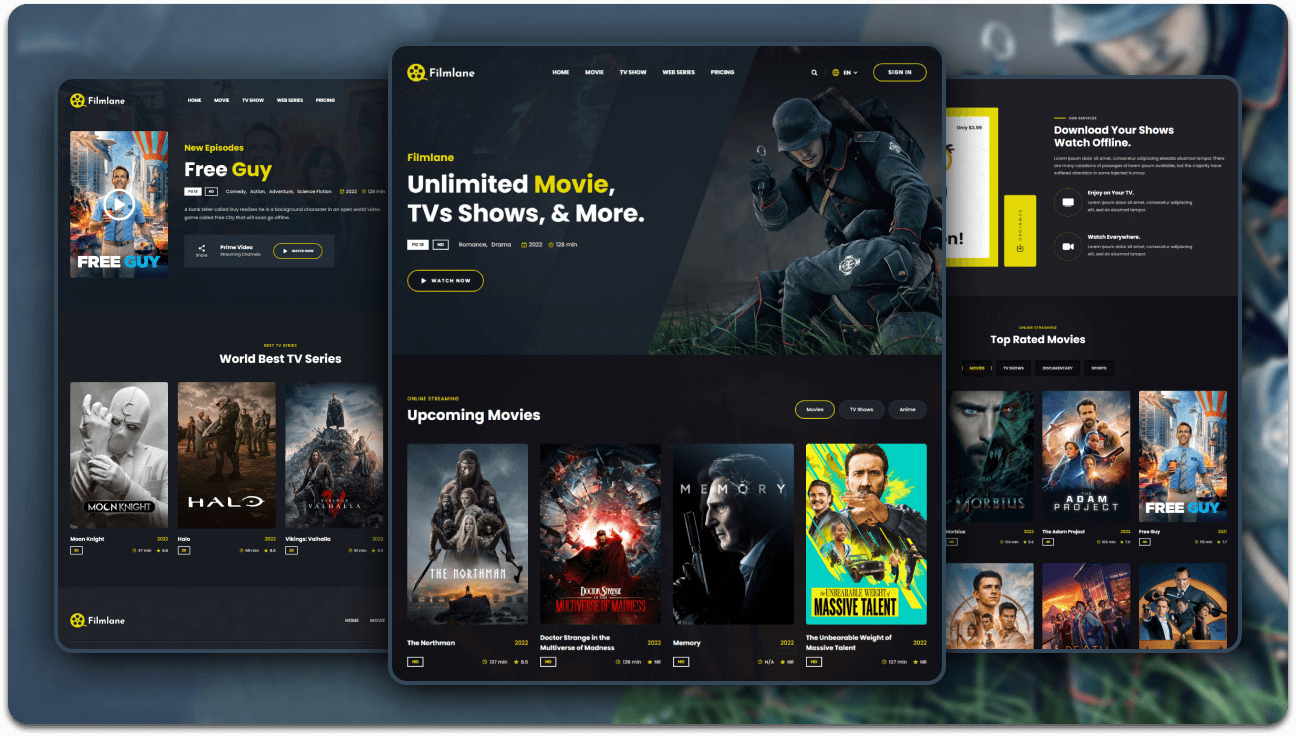 FREE Anime movies website home page HTML template + tutorial