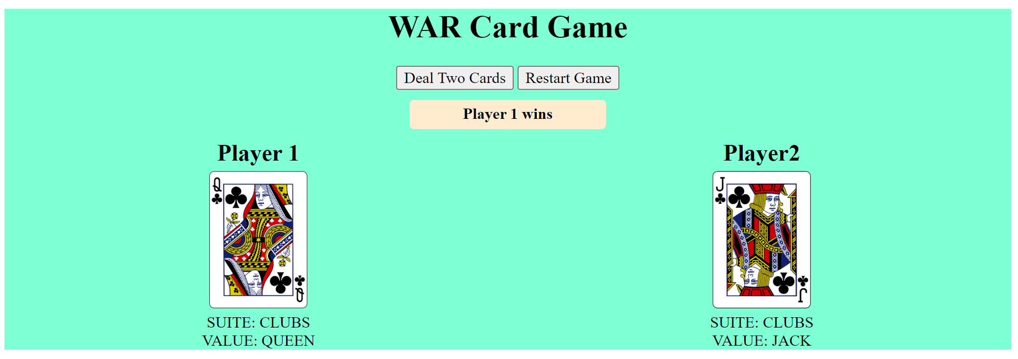 GitHub PEvansik/WAR A virtual 2 player card game  App built using