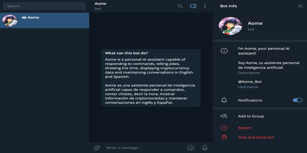 GitHub - TheCryptoChad/AomeBot: A telegram bot capable of answering commands  and having conversations.