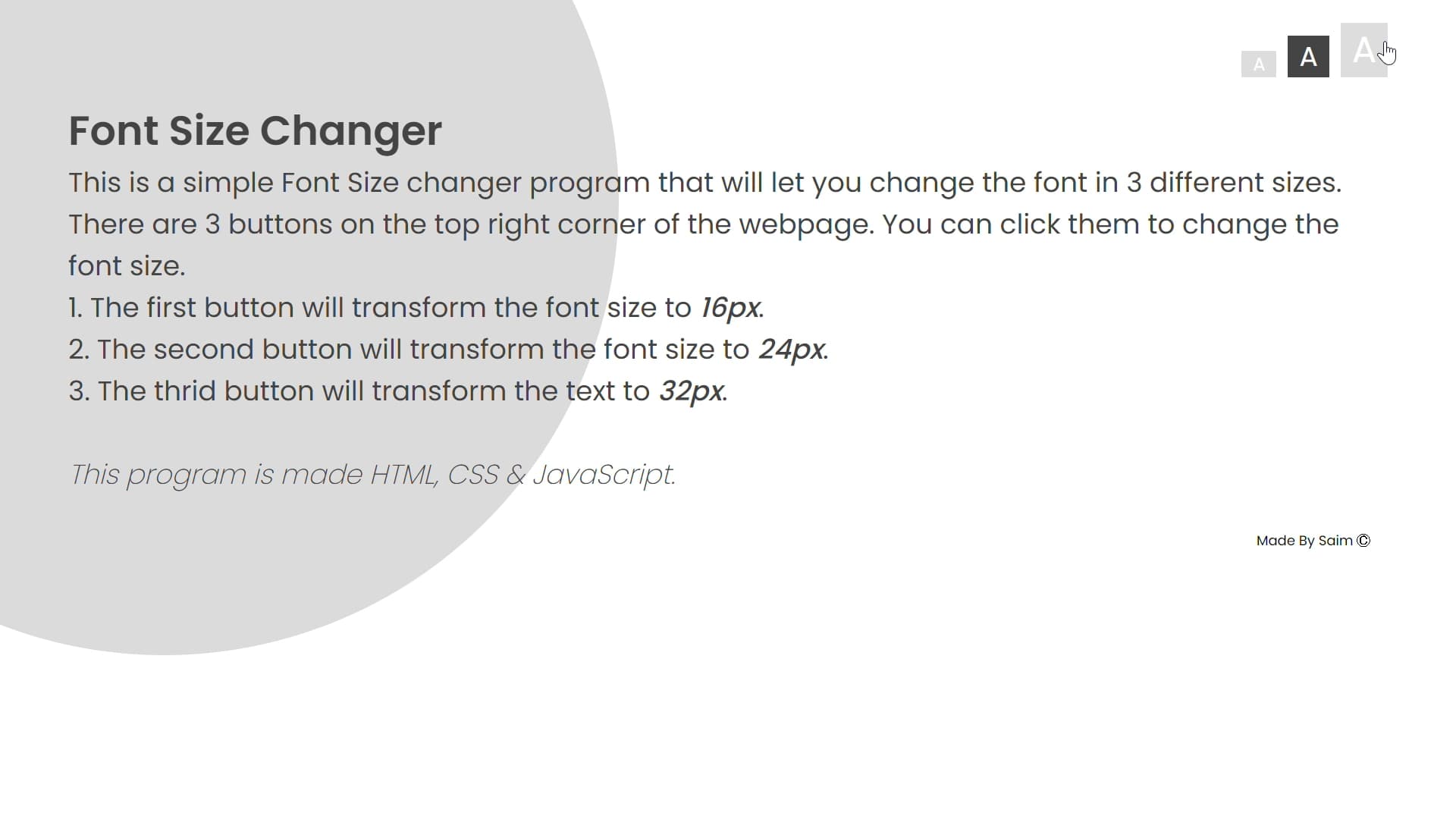 GitHub Saimcode font size changer Font Size Changer Made Using HTML 