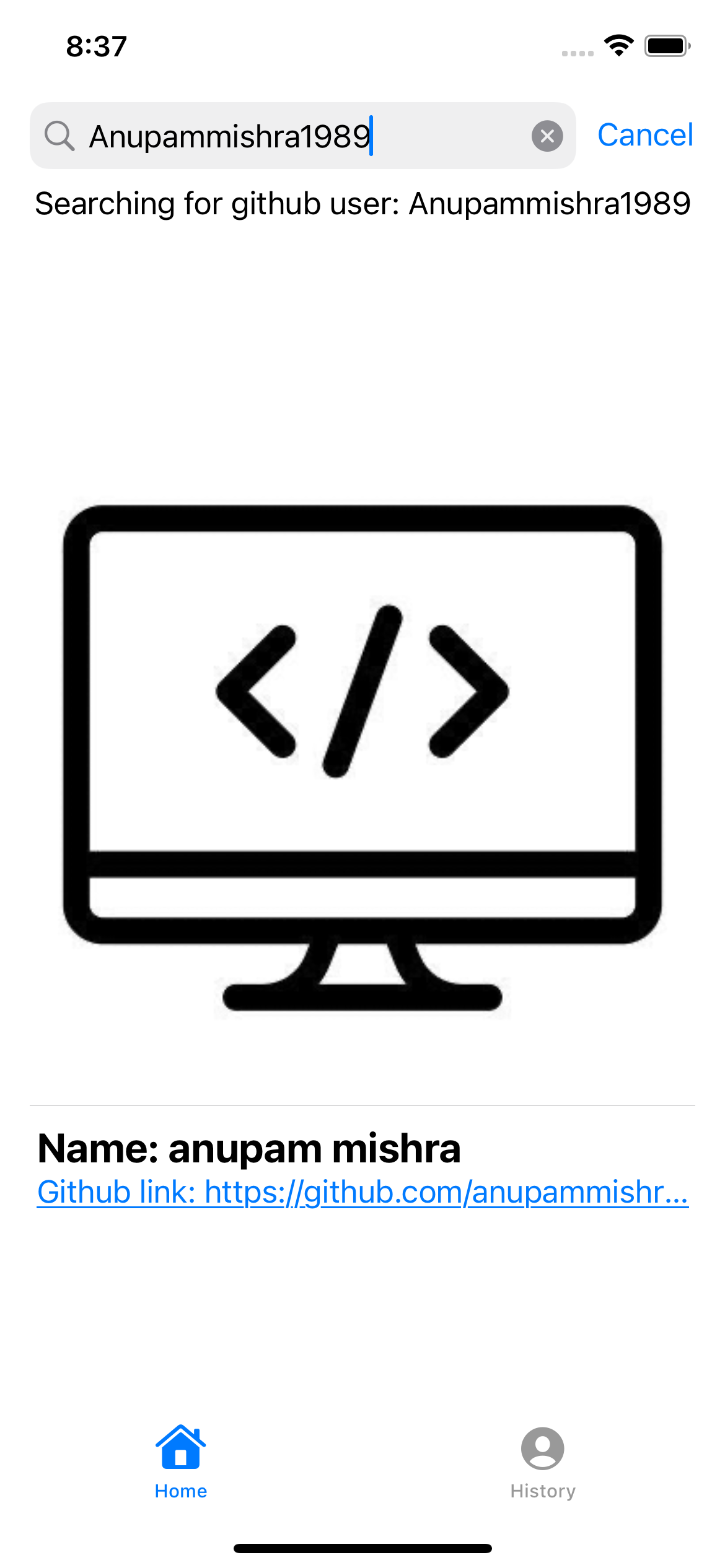 GitHub - anupammishra1989/githubUserSearch: • As a user, I can view the ...
