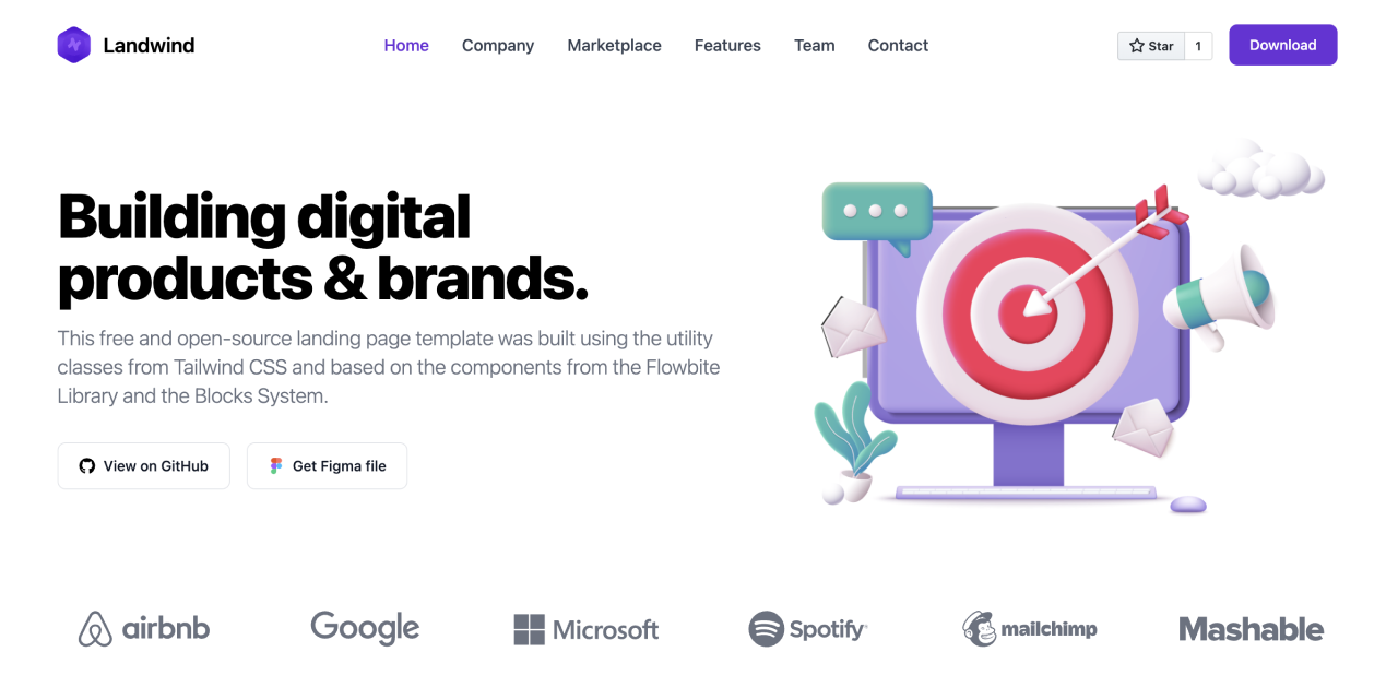 Landwind is a free and open-source landing page built for SaaS and product websites based on the Tailwind CSS utility-first framework and the Flowbite