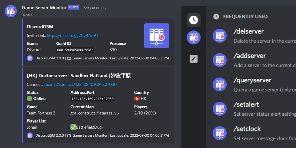 GitHub - DiscordGSM/GameServerMonitor: 📺 A discord bot that monitors your  game server and tracks the live data of your game servers. Supports over  260 game servers.