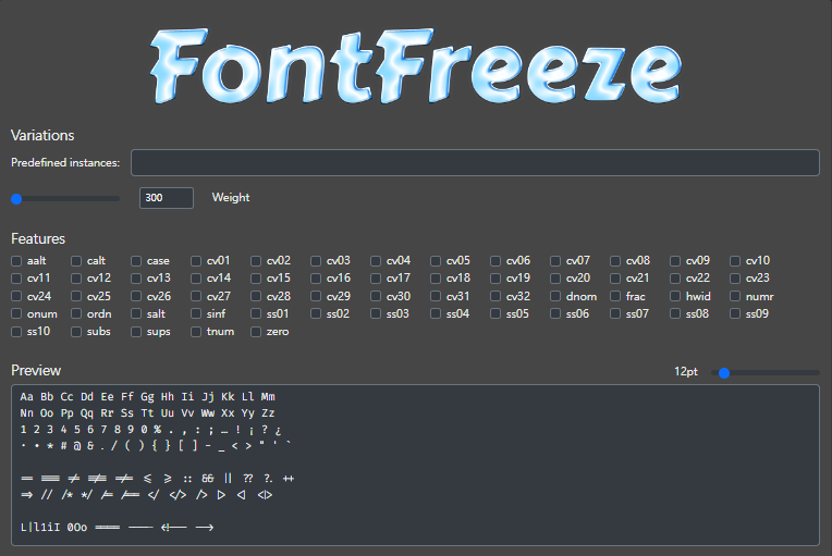 GitHub - MuTsunTsai/fontfreeze: Freeze variations and features in font.