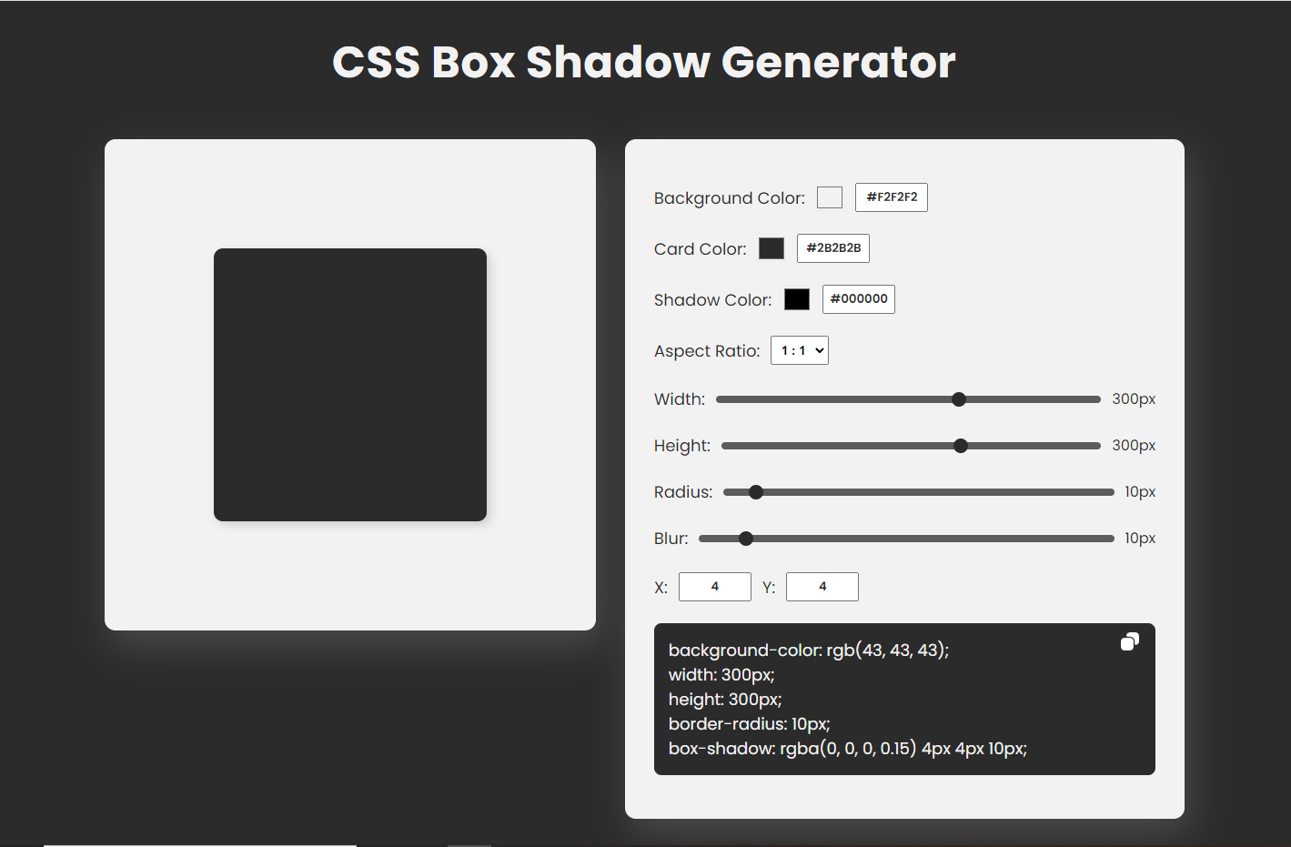 CSSBoxShadowGenerator A JavaScript repository from ervinsungkono