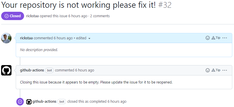 GitHub rickstaa empty issues closer action GitHub action that