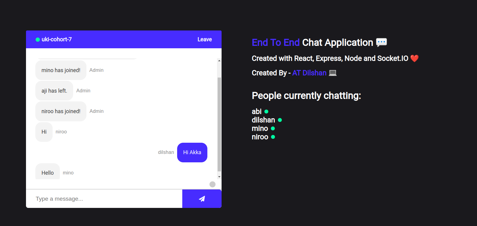 GitHub - atdilshan/end-to-end-chat-app: Its basic chat application ...