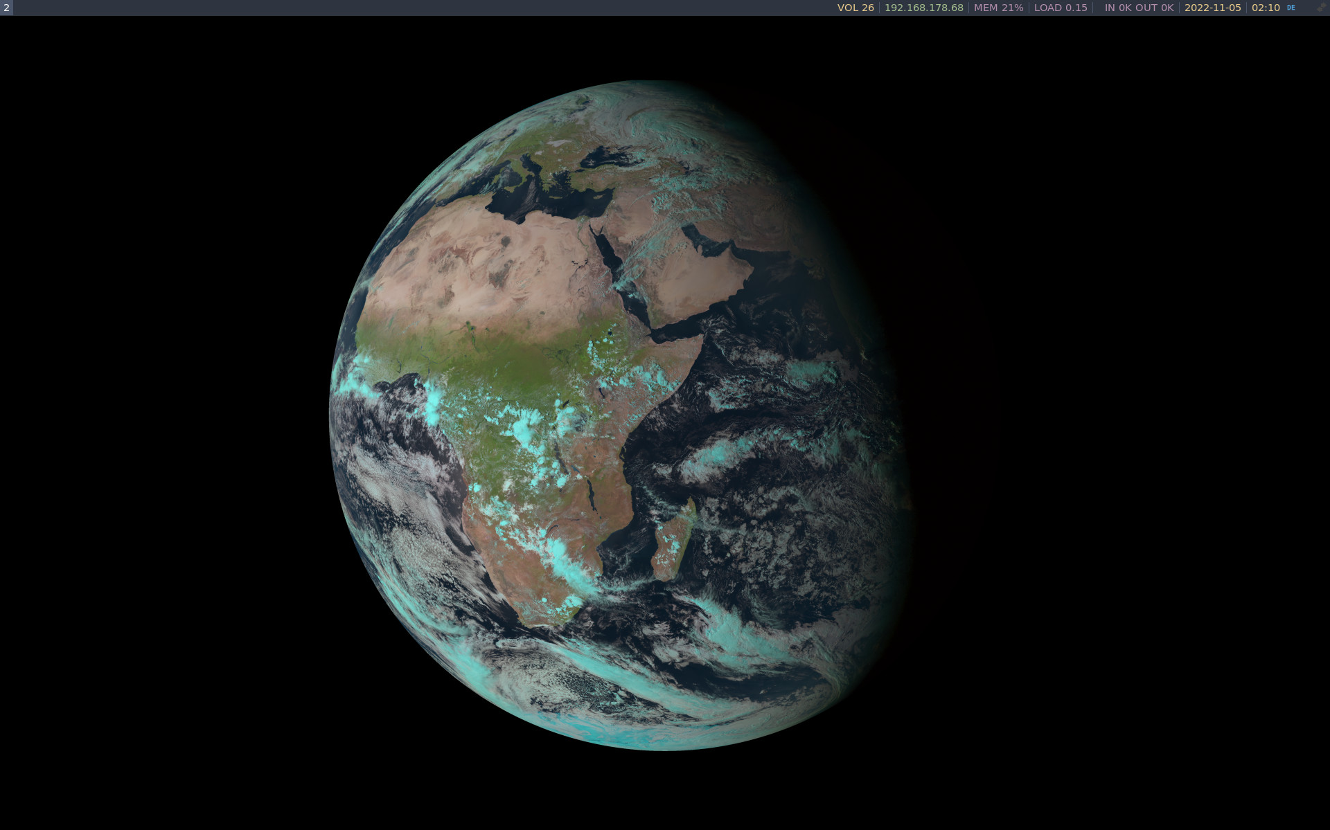 Set your Desktop background to near realtime picures of the earth. Supports all known geostationary satellites, high resolution sentinel images, Nasa 