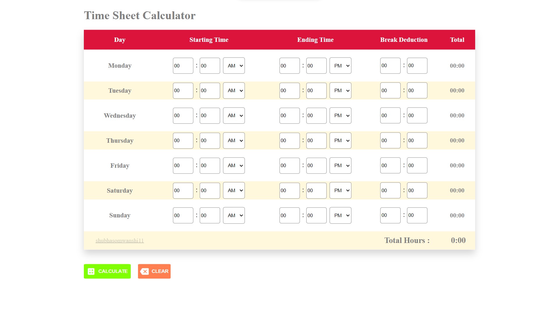 GitHub - shubhamsomwanshi11/time-sheet-calculator