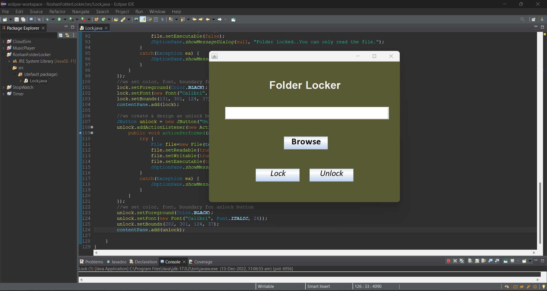 GitHub roshp21/CCDECJAVA_DEVELOPER_INTERN Java Folder Locker Task