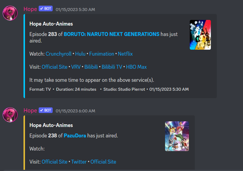 Public Anime Discord Bots