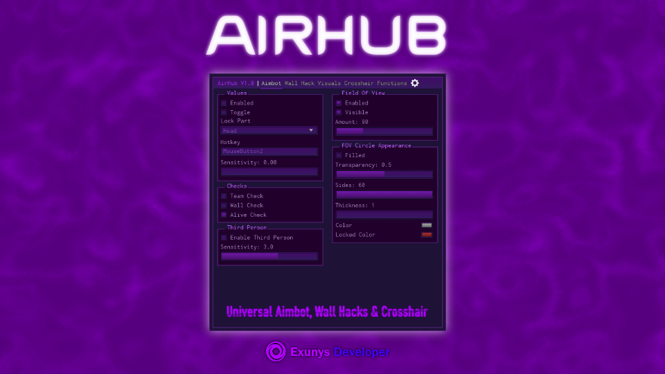 GitHub - Exunys/AirHub: ROBLOX Universal Aimbot, Wall Hack (ESP) &  Crosshair GUI